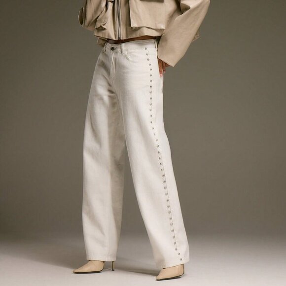 White Casual Women's Wide Leg Denim Jeans - Picture 1 of 6